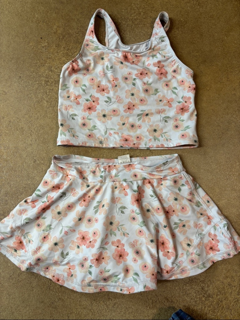 Floral Two-Piece Skort Set for Kids - Peach Floral
